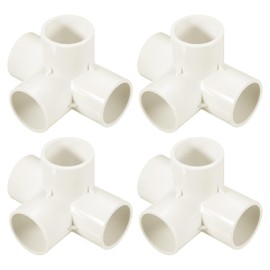 sourcing map 4 Pcs PVC Fitting, 4 Way PVC Fitting 1 1/4" 1.3" PVC Connectors PVC Elbow PVC Pipe Fittings PVC Coupling PVC Furniture Corner Connector for DIY Garden Support Structure, White
