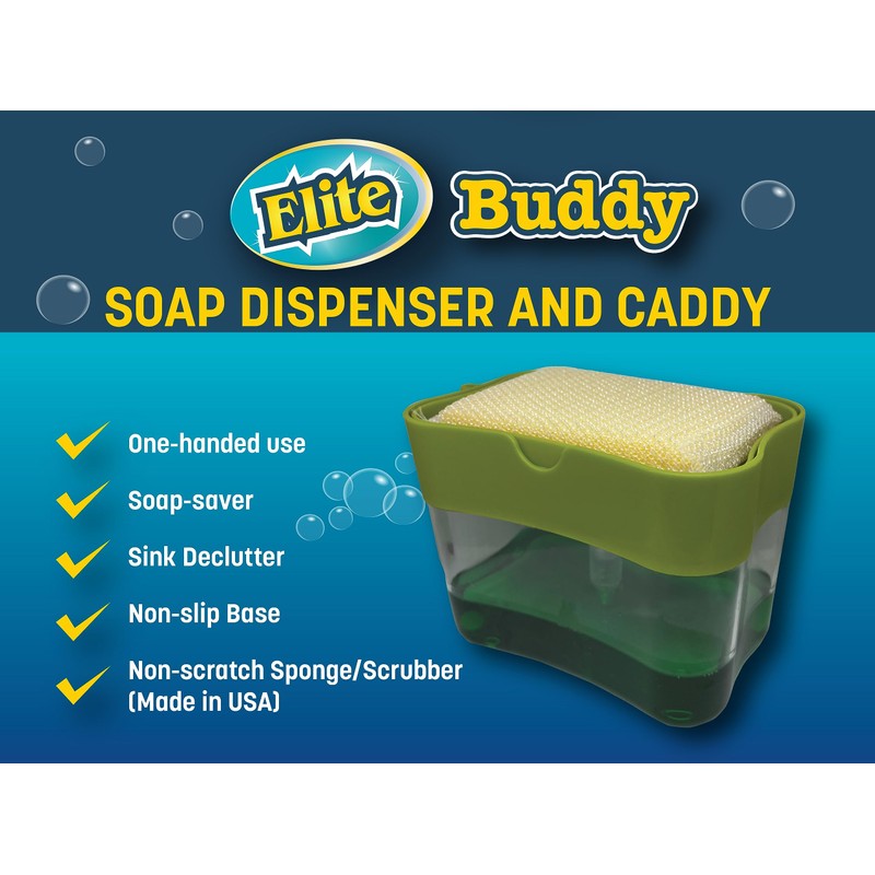 Elite Buddy Dish Soap Dispenser and Sponge Holder for Kitchen
