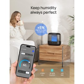 Dreo Humidifiers for Bedroom, Top Fill 4L Smart Cool Mist Humidifier with Oil Diffuser, Cartridge, Nightlight, 32H Runtime, Quiet Ultrasonic Humidifiers for Home, Baby Nursery, Plants, Office, HM311S