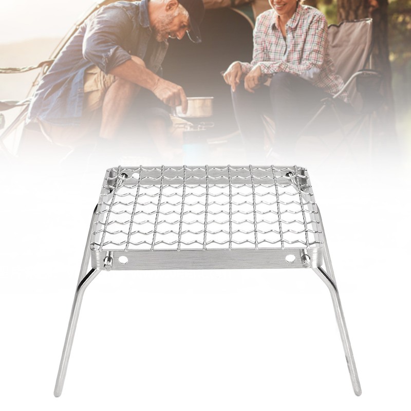 Portable Campfire Grill Silver Mini Folding Grill Rack Stainless Steel