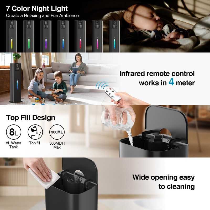 Honovos Smart Humidifiers Large Room Bedroom Home, 2.11Gal(8L) Quiet Top