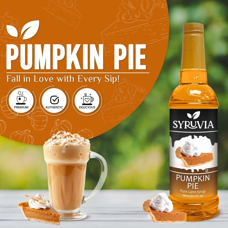 Syruvia Pumpkin Pie Syrup 25.4 fl oz, Kosher, Gluten-Free, Perfect