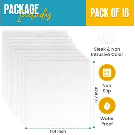 Refrigerator Liners for Shelves (16 Pack) by Linda’s Essentials - Non-Adhesive Shelf or Drawer Liner, BPA-Free Fridge Mats for Kitchen & Cabinets, Easy to Clean, Ideal Household Essentials (Clear)