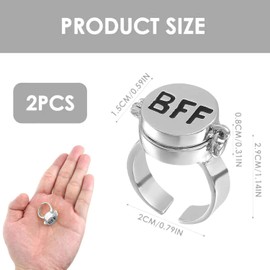 YeahBoom Pack of 2 Best Friends Forever Rings, Adjustable Open Cap Ring, Cute BFF Ring, Friendship Ring, Jewellery Gifts for Women and Girls, Sterling Silver