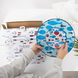 Pavilion Gift Company - Lake - 11.5" Chip Holder with 6" Glass Serving 10 Oz Dip Bowl Fish Fishing Boat Boating Lake Beach Waterfront Ocean Nautical Seaside River Kitchen Decor Summer Serveware