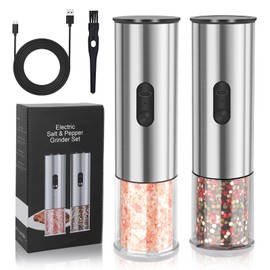 Enutogo Salt and Pepper Grinder Set, Electric Salt Pepper Shakers with Adjustable Coarseness, Automatic Salt Mill Grinder, Rechargeable Salt Grinder Refillable, One-Hand Operation with LED Light (2)