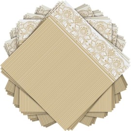 Elegant Lace Ivory Paper Cocktail Napkins - 5'' x 5'', Pack of 20 - Premium Quality Paper for Celebrations, Birthdays, and Everyday Home Use