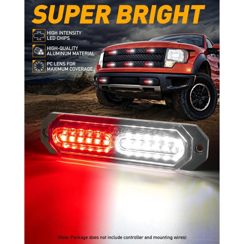 Emergency Strobe Grille Lights 8pcs 12 LED Sync Feature Ultra