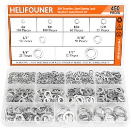 HELIFOUNER 450 Pieces 8 Sizes Stainless Steel Split Lock Washers, Spring Lock Washers Assortment Kit, 1/2" 3/8" 5/16" 1/4" 12# 10# 8# 6#