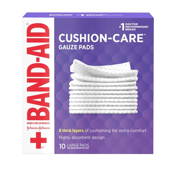 GERBER Band-Aid Brand Large Gauze Pads, 4 Inch by 4 Inch, 10 ct