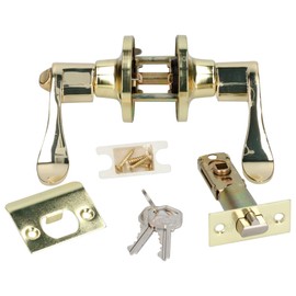 Lock 18MA Manija tubular curva función entrada y recámara, latón brillante, llave estándar, blíster