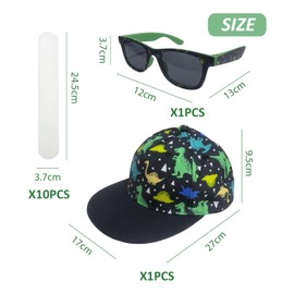 1 Piece Dinosaur Baseball Cap, 1 Piece Dinosaur Sunglasses And 10 Piece Hat Brim Patches, Children'S Sun Hat, Summer Sun Hat, Dinosaur Sun Protection Set.