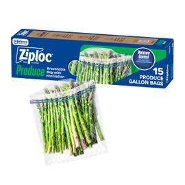 Ziploc Food Storage Produce Bags, Seal Top to Keep and Control Moisture, 15 Bags Total