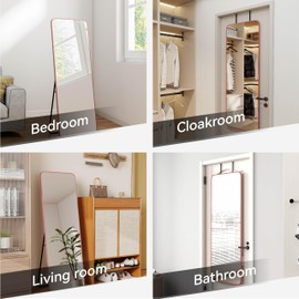 SCWF-GZ 57x20 Door Hanging Full Length Mirror, Floor Stand (Height 5.7ft just Body in1.3ft) Wall Mounted Metal Frame Rectangle Dressing Mirrors for Bedroom Room 57 inch Pink Rose Gold