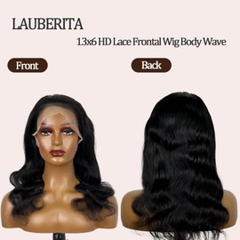 13x6 HD Lace Frontal Wig Human Hair Body Wave 180% Density Lace Front Wigs Human Hair Perruque Femme Humain Naturel 26 Inches Natural Black