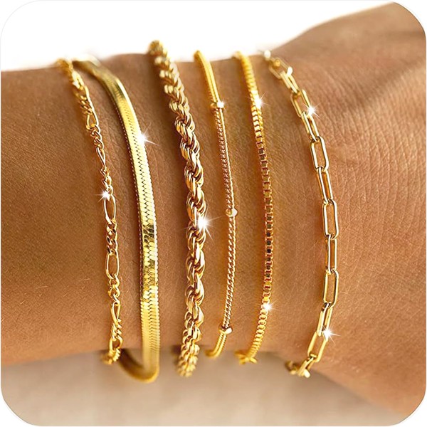 EclatPopu Adjustable Gold Bracelets Set for Women Stackables - 6.5"+