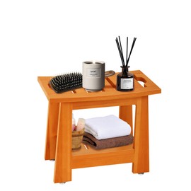 Magam Teak Shower Bench Seat with Storage Shelf, Teak Shower Benches for Inside Shower, Teak Shower Bench with Handle, Teak Shower Stool for Bathroom, Perfect for Christmas Use(14 Inches)