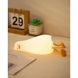 Daixinde Lying Flat Duck Night Light, Squishy Duck Lamp with Tap Control, 30-Min Auto-Off Timer, Rechargeable Silicone Bedside Lamp for Kids Adults, [Easter Gifts]