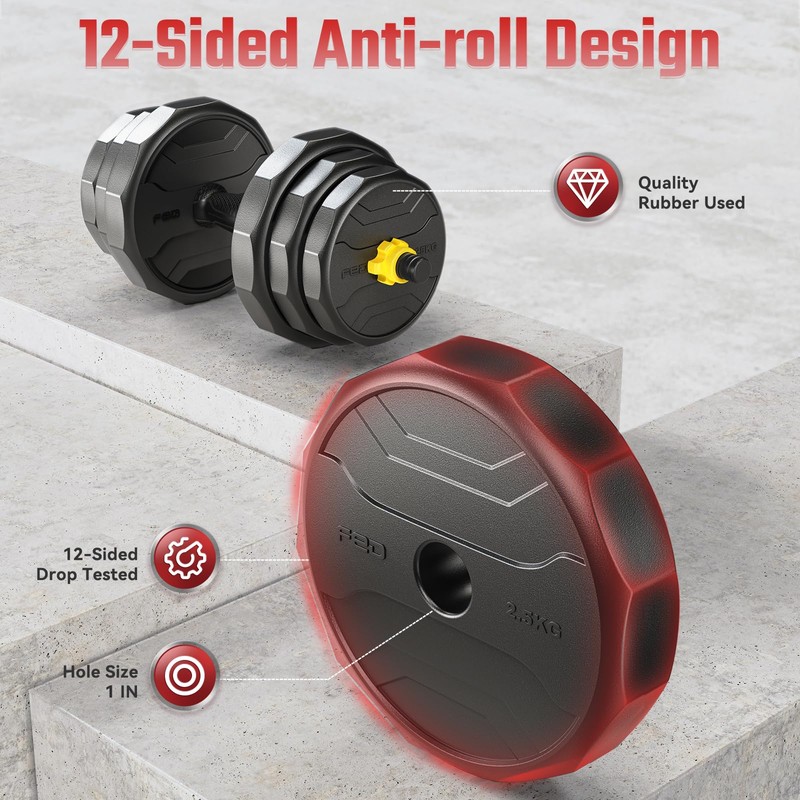 FEIERDUN Adjustable Dumbbells – 48lbs Multi-Functional Free Weight Set, 4-in-1