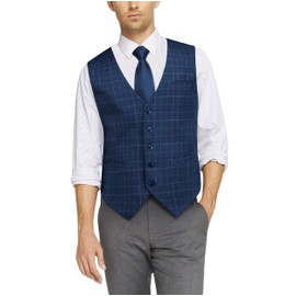 Hisdern Men’s Formal Plaid Wedding Reception Suit Waistcoat in Cotton, 1royal blue