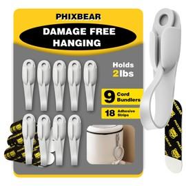 PHIXBEAR Cord Organizer for Appliances, Damage Free Hanging Cord Bundlers, 9 Gray Cord Bundlers for Hanging Electrical Cables, 18 Refill Adhesive Strips