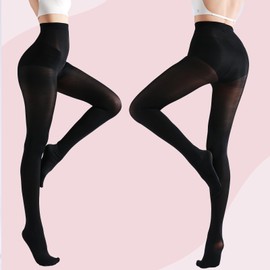 RubyRunk 2 Pairs Women's Sheer Tights - 40D Ladies High Waist Support Control Top Pantyhose with Reinforced Toes.Size S-XL .Black & Nude(Black-XL)