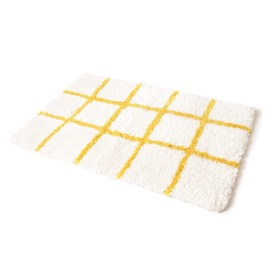 MONDAY MOOSE Bath Mat with Modern Grid Design Microfiber Absorbent Non Slip Tufted Rug for Floor, Shower or Kitchen (20x32 inch, Yellow)