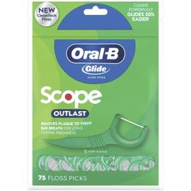 Oral-B Glide Complete Floss Picks, Dental Floss Picks, Scope Outlast, 75-ct, Toothpicks Floss Picks