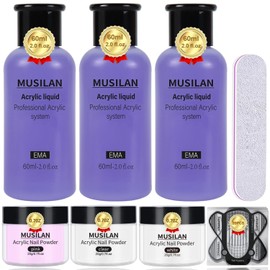 Acrylic Nail Kit - Acrylic Liquid Monomer and Acrylic Powder Set,Professional Monomer Liquid 6oz With 3 Colors Clear Pink White Acrylic Powder Acrylic Nail System Set For Acrylic Liquid Nails Kit