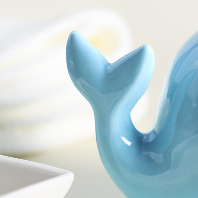 Bicuzat Ceramic Whale Shaped Soap Dispenser with Plastic Pump, Liquid