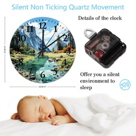 10 inch Silent Non-Ticking Wall Clocks Battery Operated Yosemite' National Park Wall Decor for Patio Nature Prints Poster Rustic Round Wooden Wall Clock Country for Conference Room Study Room