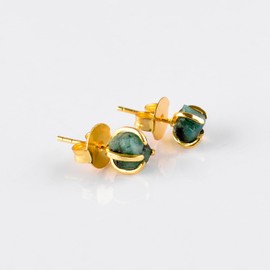 InfinityGemsArt Raw Emerald Natural Stone Studs Earrings Best pair Set Jewelry for Women in 14K Gold Plated Brass May Birthstone, Healing Chakra Stones, Perfect Gift for Her
