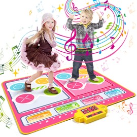Double Kids Dance Mat Toys for 3 4 5 6 7 8 9 + Year Old Girls Boys, Electronic Dance Pad Birthday Gifts for Toddlers Dancing Play Mat with Light, 8 Game Modes, Built in Music, Adjustable Volume