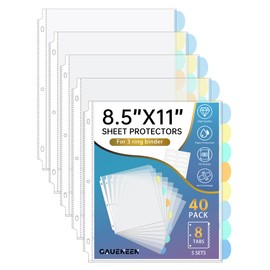 GAUENEEN Binder Dividers with Tabs, Clear Sheet Protectors for 3 Ring Binder, 8 Tab Plastic Binder Sleeves, Insertable Index Page Divider Multicolor Tabs, 5 Set (40 Pcs)