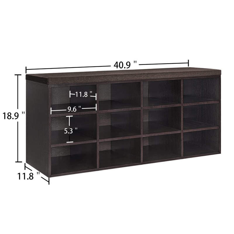 DINZI LVJ Shoe Storage Bench with Cushion, Cubby Shoe Rack
