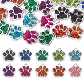 Framendino, 80 Pack Animal Cat Dog Paw Print Charms Glitter Footprint Beads for DIY Jewelry Making