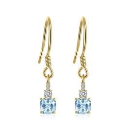 JewelryPalace 1.5ct Real Natural Blue Topaz Earrings Silver 925 Women's Blue Topaz Jewellery Set, Earrings Silver Square Gemstone Girls, Fashion Jewellery Earrings with Stone Women Gift Rose Gold