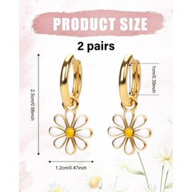 UYRVAPE 2 Pairs Daisy Earrings for Women, Small Flower Hoop Earrings, 18K Gold Plated, Pretty Flora Earring with Short Earrings, Cute Lightweight Cartilage Earring, Jewellery Gift for Girls, Metal