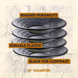 SE 14 Inch Gold Panning Pan - Three Riffles for Easier Mining and Prospecting, Black, 4 Pack