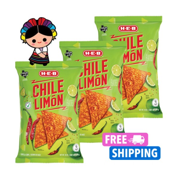 HEB Chile Limon Flavored Tortilla Chips 10 oz (3x)