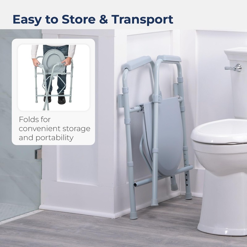 Drive Medical RTL11158KDR Folding Steel Bedside Commode Chair, Portable Toilet,