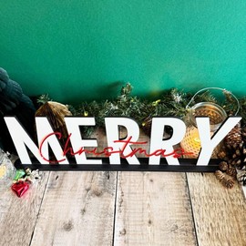 Luck and Luck Wooden Merry Christmas Sign with Stand, Festive Home Decorations, Mantelpiece Christmas Decoration Sign, Choice of Colours Laser Cut