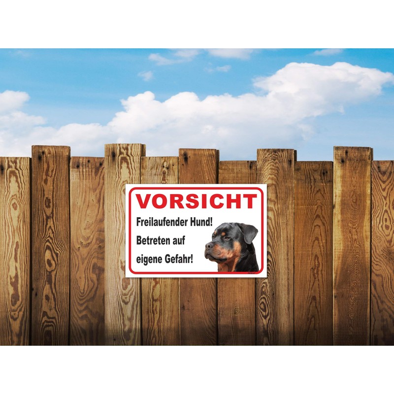 'Beware of the Dog Sign – Caution Rottweiler Freilaufender, 15x20cm