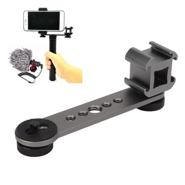 Triple Cold Shoe Mount, Gimbal Microphone Light Extension Bar Bracket Aluminium Alloy with 1/4in and 3/8in Screw Holes for DJI OM 3/2, for Zhiyun Smooth 4, for Feiyu Gimbal Stabilizer(Dark Gray)