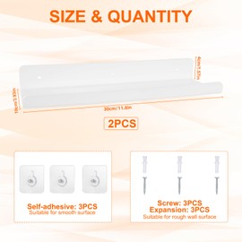 IETWATE 2 Stück Wandregal Badezimmer Ohne Bohren, 30cm Bad Regal Wand, Acryl Schweberegal, Selbstklebend Regale für Wände Dekoration und für Wohnzimmer Schlafzimmer Küche Esszimmer (Weiß)