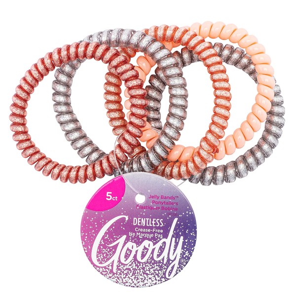 Goody Icy Holiday Skinny Coils - 5 Count, Assorted - Jelly Bands Ponytailers Hair Accessories for Men, Women, Boys and Girls to Style With Ease and Keep Your Hair Secured - For All Hair Types