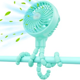 GUSGU Stroller Fan Clip on for Baby, Flexible Tripod & Rechargeable Battery, Small Personal Fan, Mini Portable Fan for Travel, Handheld, Car (Green)