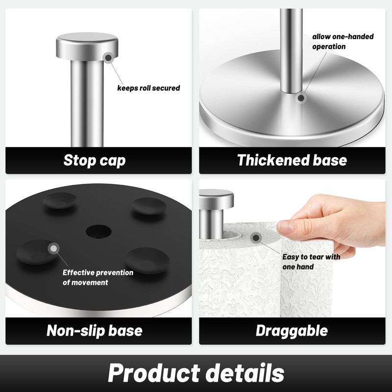 VEHHE Paper Towel Holder Countertop, Single Hand Operable Paper Towel