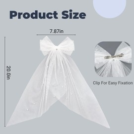 Aunthvra Wedding Hair Bow Veil White Bridal Pearl Veil Hair Clip Bachelorette Hair Accessories for Women Bride to Be Bridal Shower Party Supplies