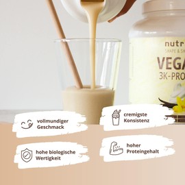 Nutri + Protein Vegan Kokos Mandel 1000g - 81% Eiweiß - 3k blend Pulver - Veganes Eiweißpulver - Kokosnuss Proteinpulver - Coconut Almond Flavor